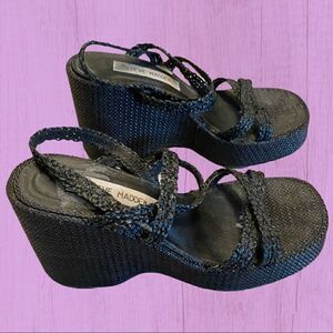 Vintage 90s Steve Madden chunky black square toe platform strappy sandals
